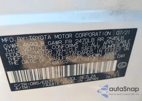 2021 Lexus Is 300 z USA, uszkodzony, nr VIN JTHCA1D21M5117413